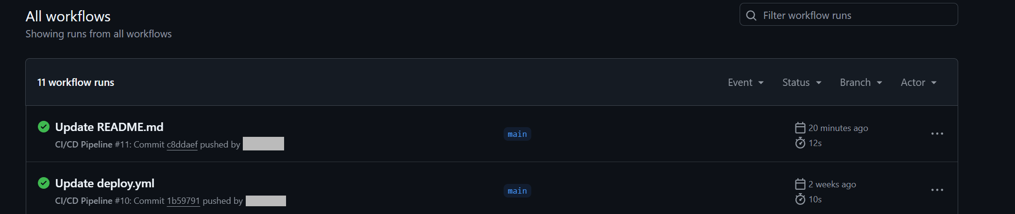 GitHub Actionsの実行結果